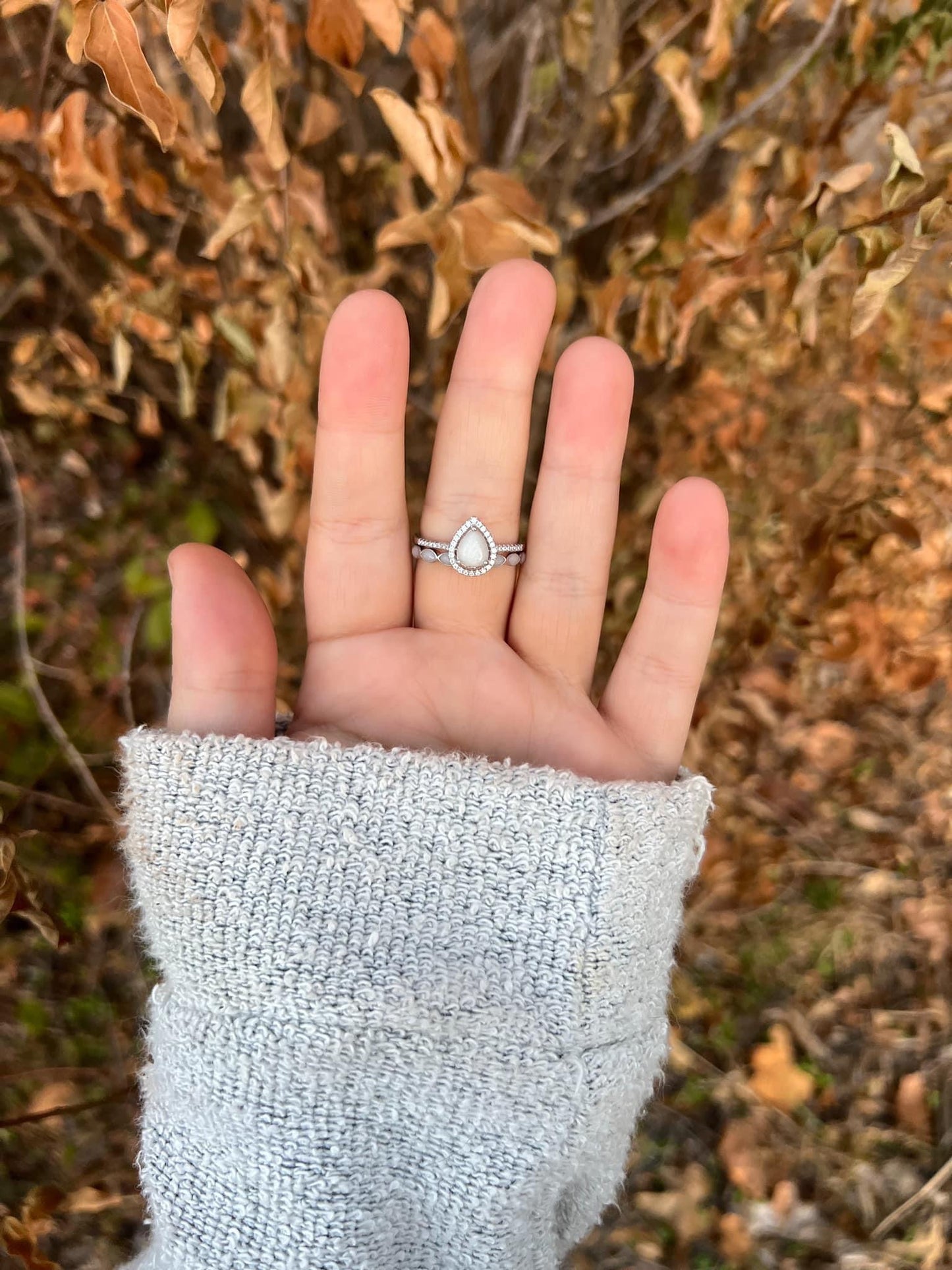 6x8mm Pear Stacker Rings | Halo | Half Band | 925 Sterling Silver | White Gold or Rose Gold