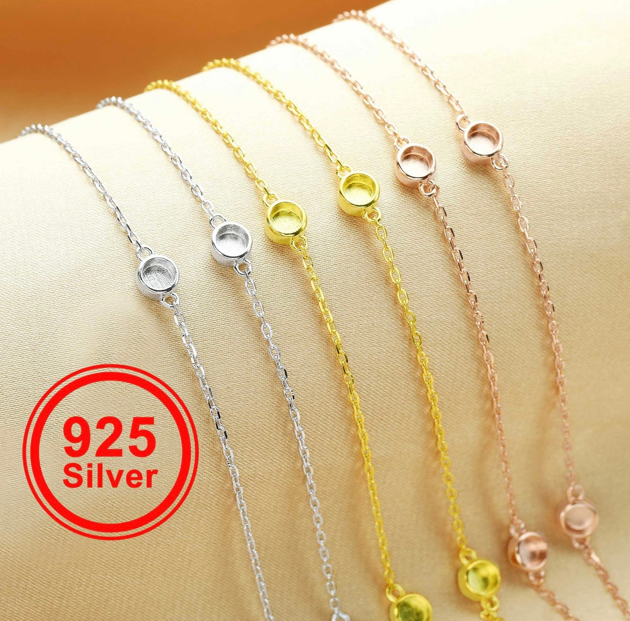 Dainty 4mm Stone Necklace | 6 Stones | 925 Sterling Silver | Gold, Rose Gold or White Gold Plating | 16" + 2" Extender