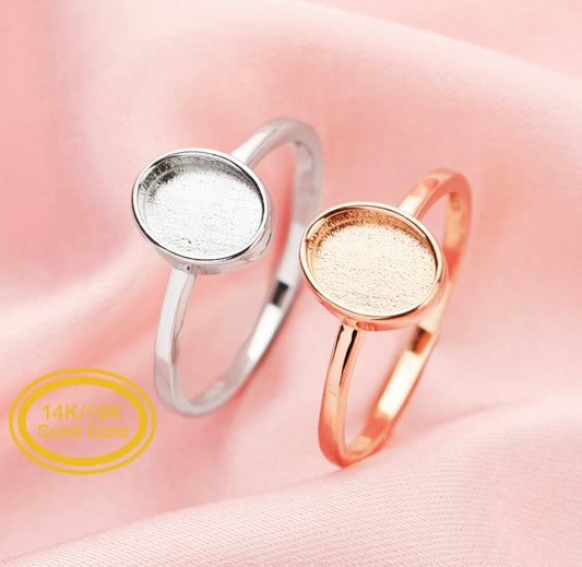 14K Solid Gold Oval Ring Setting 8x10mm | Minimalistic | White Gold | Rose Gold | Yellow Gold