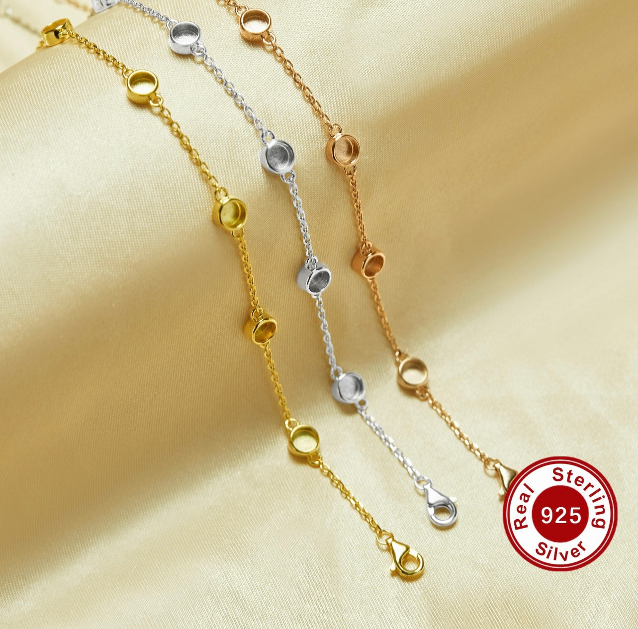 4mm Stone Bracelet | 6 Stones | 925 Sterling Silver | Gold, Rose Gold or White Gold Plating