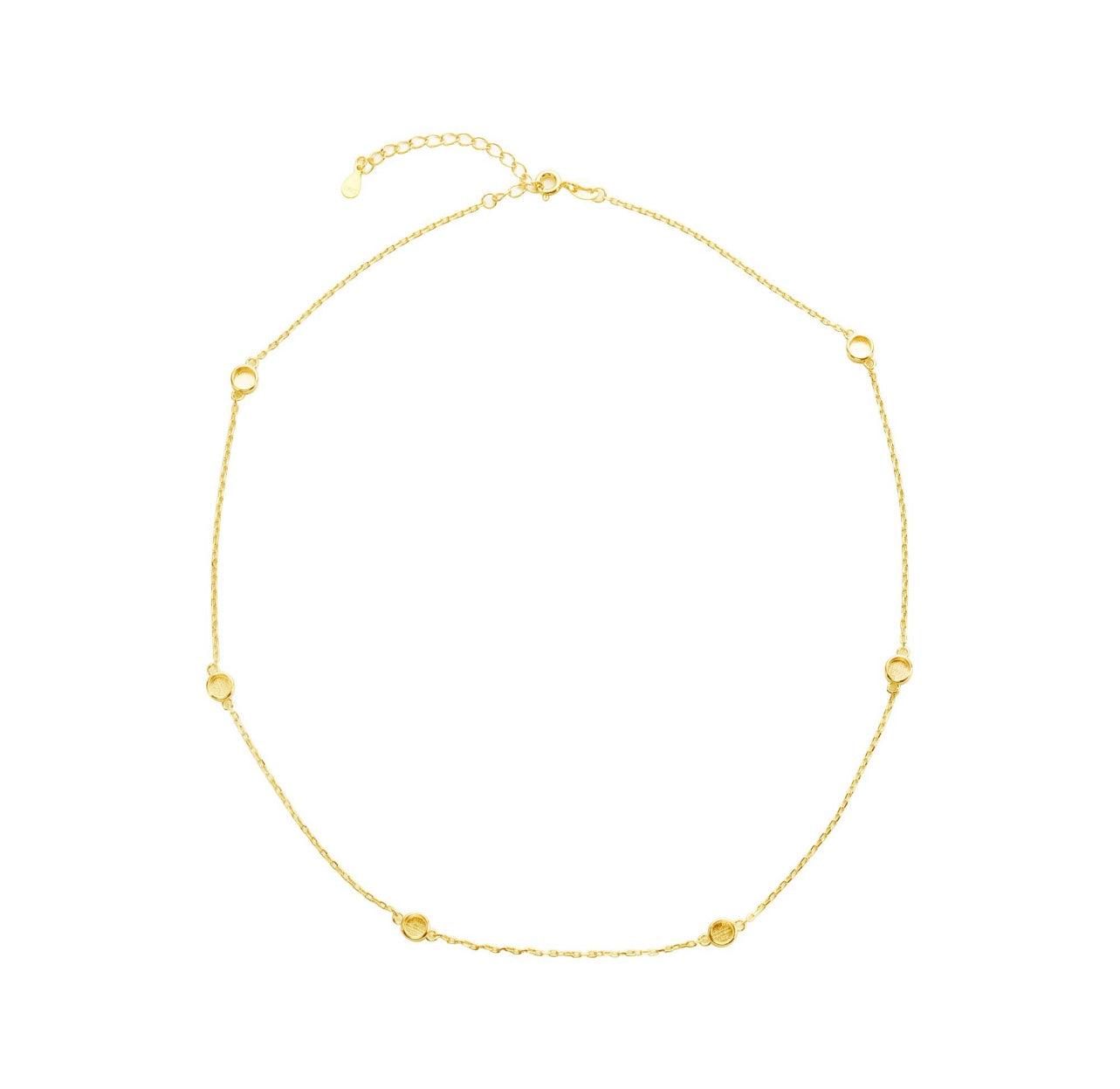 Dainty 4mm Stone Necklace | 6 Stones | 925 Sterling Silver | Gold, Rose Gold or White Gold Plating | 16" + 2" Extender