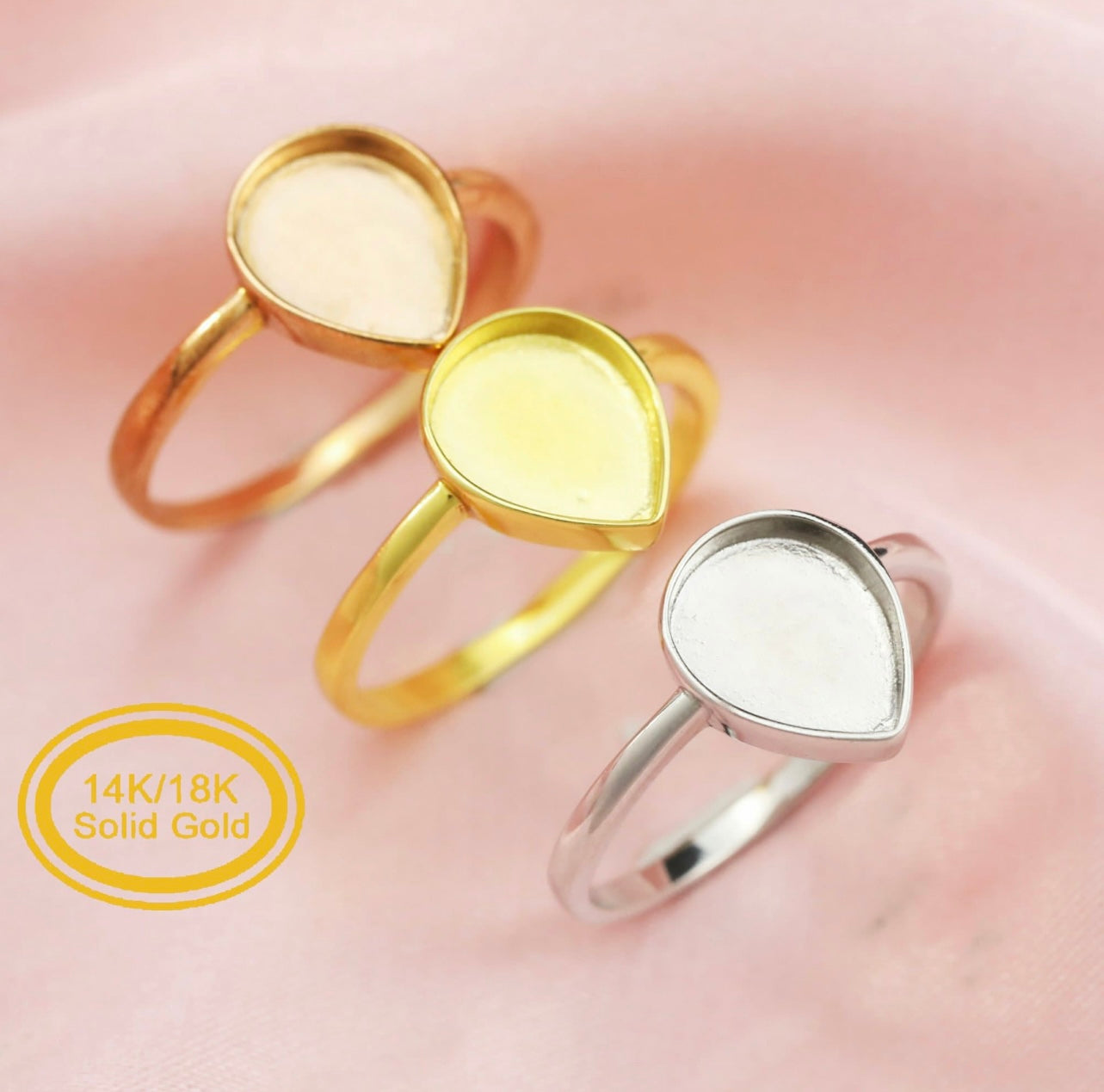 14K Solid Gold Pear Ring Setting | 5x7mm Stone | Gold, Rose Gold or White Gold