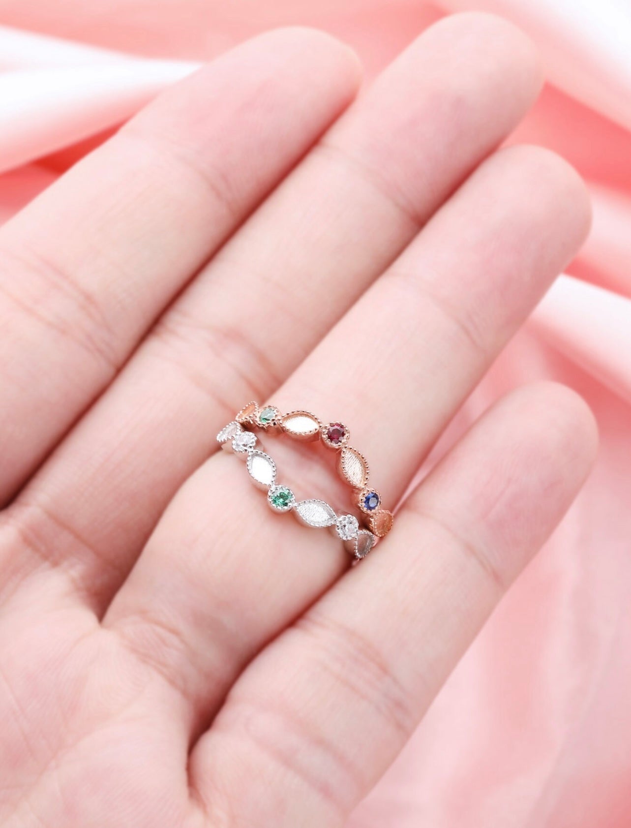 3 Birthstone Ring | 2x4mm Marquise Band | 925 Sterling Silver | Rose Gold or White Gold Plating