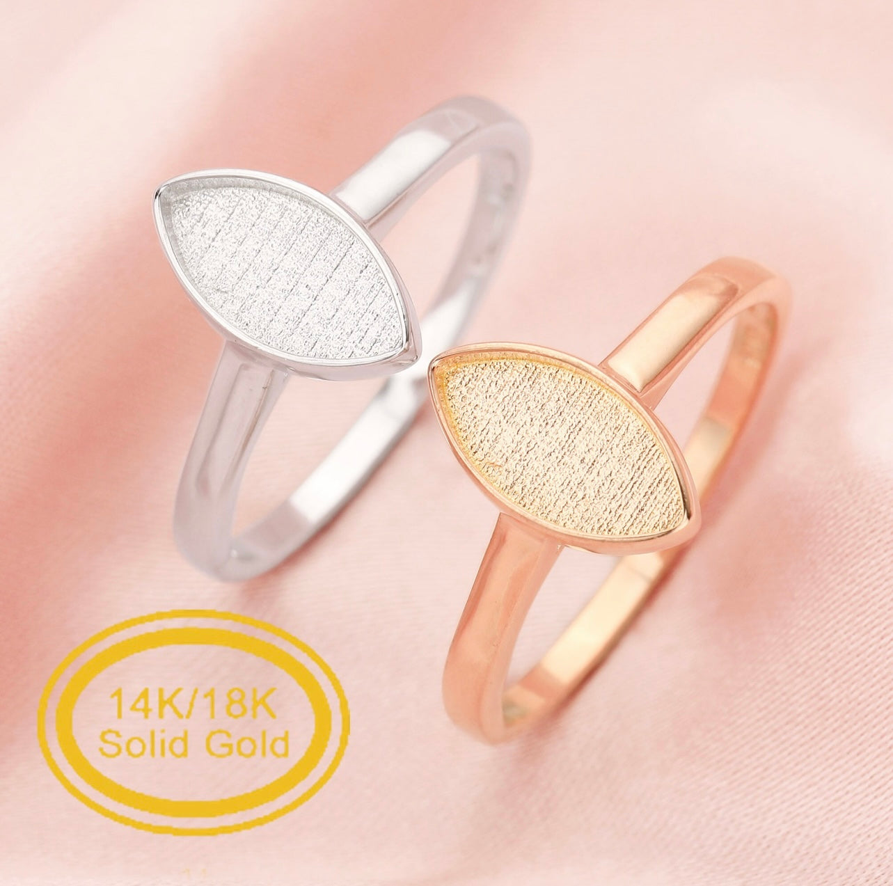 5x10mm Marquise Ring Setting | 14K/18K Solid White Gold or Rose Gold