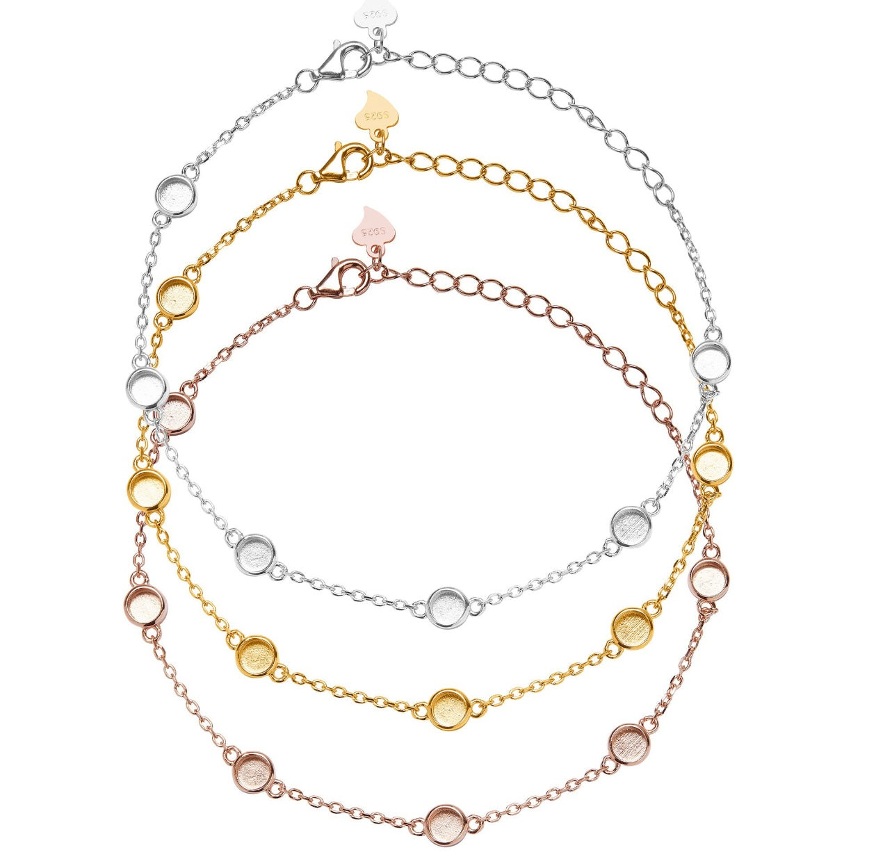 4mm Stone Bracelet | 6 Stones | 925 Sterling Silver | Gold, Rose Gold or White Gold Plating