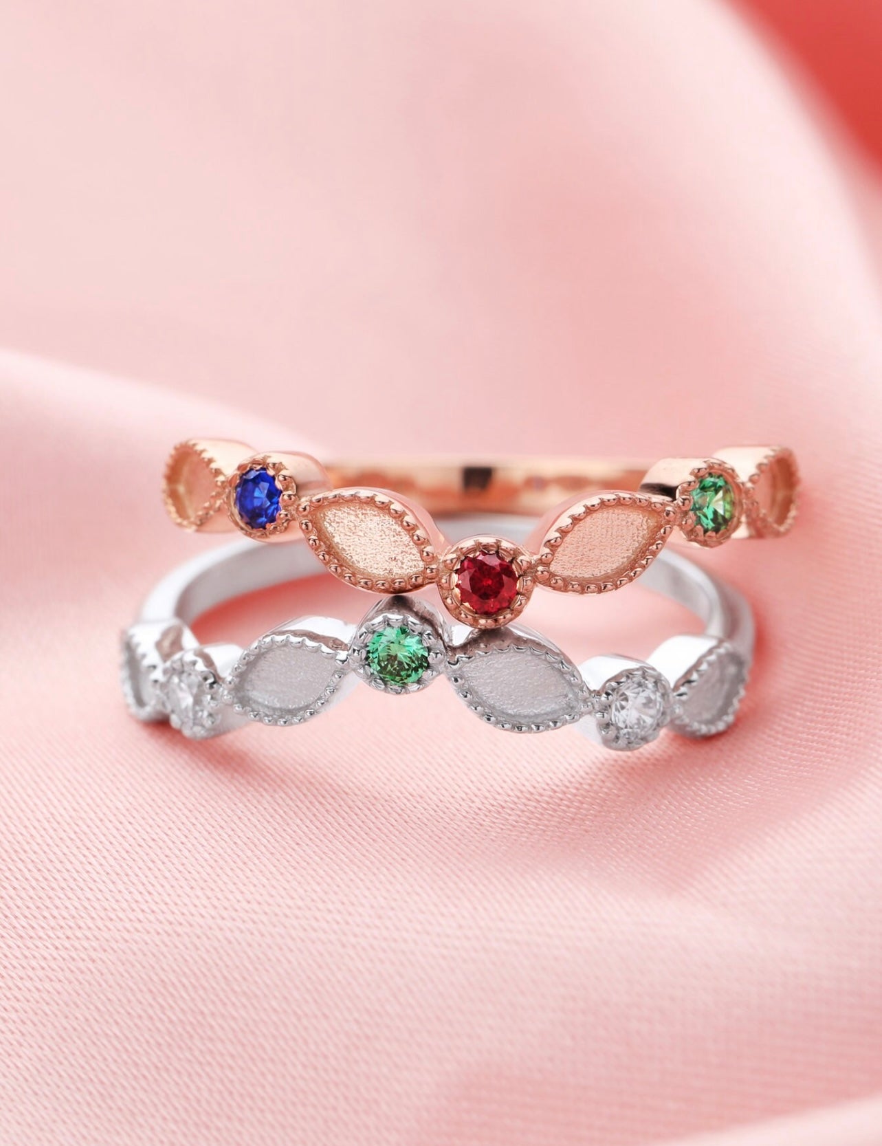 3 Birthstone Ring | 2x4mm Marquise Band | 925 Sterling Silver | Rose Gold or White Gold Plating