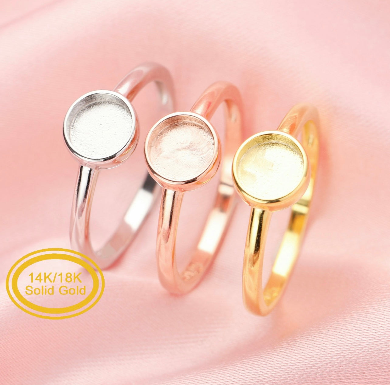 18K Solid Gold Ring Setting | Minimalistic | White Gold | Rose Gold | Yellow Gold